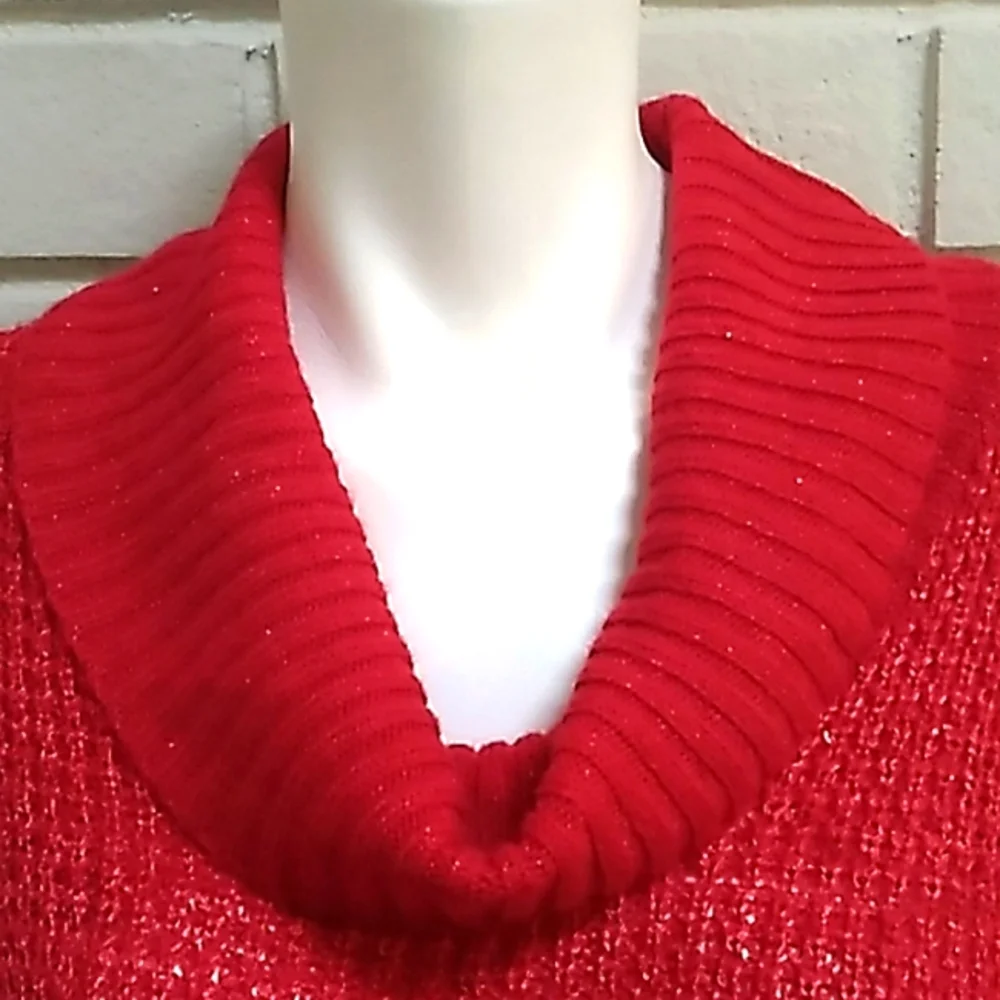 By By Red Sequin & Sparkle Cowl Neck Sweater. Size Medium - Picture 5 of 9